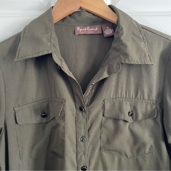 Speed Control Olive Green Shirt Dress 3/4 sleeves - Picture 2 of 7